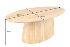 Ovaler Esstisch ART DECO 220cm beige massives Mangoholz cream finish mit Säulenfuß
