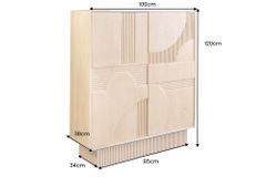 Design Highboard ART DECO 120cm weiß gekälkt Mangoholz massiv 3D Front