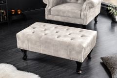 Design Sitzhocker CHESTERFIELD 80cm champagner beige Samt Knopfheftung Nietenbesatz