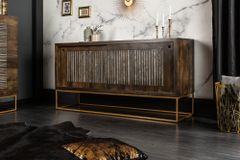 Massives Sideboard ONYX 160cm dunkelbraun gold Mangoholz Edelstein Achat Schiebetüren