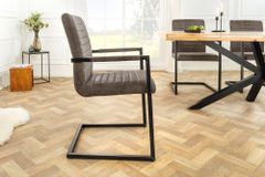 Moderner Freischwinger Stuhl LOFT taupe grau Microfaser mit Armlehne Eisengestell schwarz