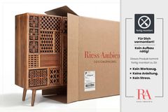 Massives Highboard MARRAKESCH 120cm Mangoholz mit Verzierung Boho Stil