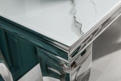 Eleganter Konsolentisch MODERN BAROCK 145cm mit Glasplatte Marmoroptik Edelstahlbeine