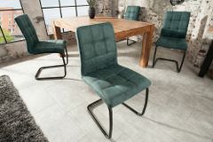 Design Freischwinger Stuhl MODENA vintage petrol Microfaser mit Ziersteppung