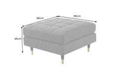 Design Hocker COZY VELVET 80cm grau Cord schwarz mit goldener Metallkappe