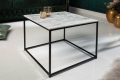 Eleganter Couchtisch ELEMENTS 50cm weiß mit polierter Marmor-Platte