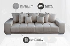 Big Sofa ELEGANCIA 285cm champagner beige Vogue Velours Samt inkl. Kissen Federkern