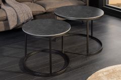 Rundes 2er Set Couchtische ELEGANCE 75cm anthrazit Keramik schwarz Metall