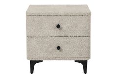 Moderner Nachttisch ART DECO 45cm greige Bouclé mit Schubladen schwarz Metall
