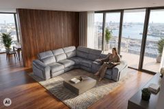 Multifunktionales Ecksofa PRIME 300cm grau Vogue Seiden Samtstoff Relaxfunktion