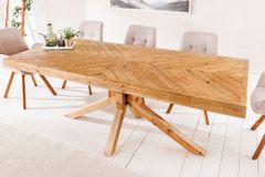 Massivholz Esstisch MOSAIK 160cm natur Pinienholz recycelt Sterngestell