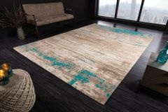Vintage Baumwoll-Teppich MODERN ART XXL 350x240cm greige türkis verwaschen Used Look