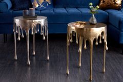 Extravaganter Beistelltisch LIQUID LINE 50cm gold Tropfen-Design Metall Aluminium rund