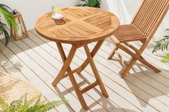 Massiver Gartentisch EMPIRE TEAK 70cm natur Teakholz rund klappbar Balkontisch Outdoor