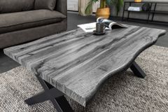 Industrial Couchtisch WILD 90cm grau Wildeichen-Design schwarz Metall Baumkante