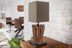Handgearbeitete Treibholz Tischleuchte EUPHORIA 45cm braun mit Leinenschirm