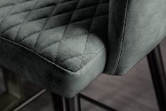 Design Barhocker PARIS grün Samt mit Lehne Metall schwarz gold Ziersteppung
