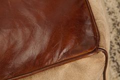 Retro Sitzpouf MUSTANG 45cm Lederbezug mit Leinen Sitzwürfel