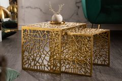 Handgearbeiteter Couchtisch ABSTRACT 50cm 2er Set gold im Gap Design