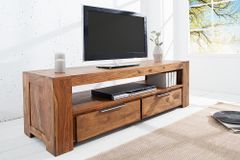 Massives TV-Board MAKASSAR 130cm braun Sheesham stone finish Lowboard zwei Schubladen