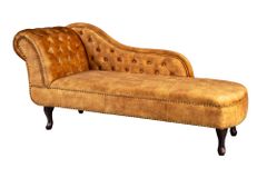 Design Récamière CHESTERFIELD 170cm senfgelb Samt Knopfheftung Nietenbesatz