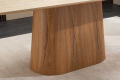 Design Esstisch UNIQUE 200cm natur braun Travertin Keramik Eichenholz Säulenfuß