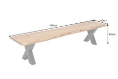 Massive Bank MAMMUT 160cm Akazienholz mit anthrazit X-Gestell und Baumkante