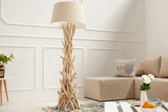 Handgefertigte Treibholz Stehlampe WILD NATURE 155cm sand mit Leinenschirm