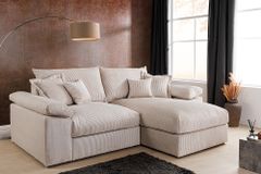 Design Ecksofa ATMOSPHERE XL 245cm champagner beige Cord Federkern inkl. Kissen