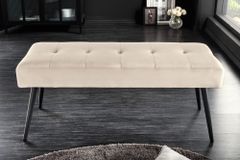 Design Sitzbank BOUTIQUE 100cm champagner Samt schwarze Metallbeine