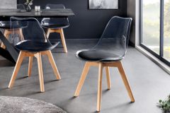 Design Stuhl SCANDINAVIA MEISTERSTÜCK transparent schwarz Kunststoff Buchenholz natur
