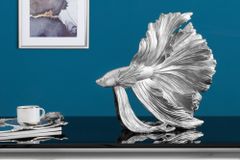 Design Deko Figur Kampffisch CROWNTAIL 35cm silber Betta Fisch Skulptur