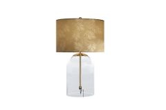 Moderne Tischlampe CLASSICO 50cm transparent Glas weiß gold Leinenschirm