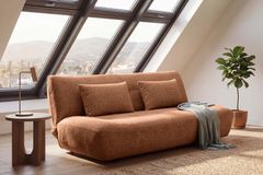 Modernes Schlafsofa ELYPSE 200cm rostbraun Chenillestoff 3-Sitzer Couch inkl. Kissen