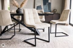 Freischwinger Stuhl MIAMI beige Cord matt schwarz Metallgestell
