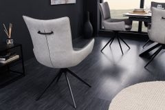 Drehbarer Design Stuhl ALPINE grau hellgrau Armlehnen schwarze Metallbeine