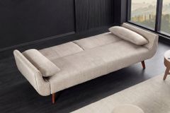 Design Schlafsofa DIVANI 220cm champagner beige Samt 3-Sitzer mit Bettfunktion Walnuss-Füße