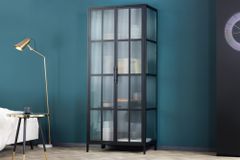 Industrial Vitrine DURA STEEL 180cm schwarz Metall Riffelglas Highboard