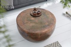 Runder Couchtisch ORIENT II 60cm kupfer geflammt Metall Hammerschlag Design handmade