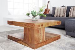 Design Couchtisch GIANT 80cm braun Sheesham Massivholz stone finish mit Ablage