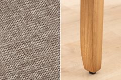 Design Stuhl CASA taupe Strukturstoff Massivholzbeine mit Zierknöpfen und Nackenrolle