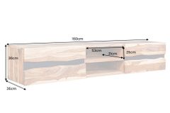 Hängendes TV-Lowboard AMAZONAS 160cm braun Sheesham Massivholz Baumkante Metall schwarz