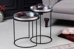 Design 2er Set Beistelltisch ELEMENTS 55cm silber Hammerschlag handmade rund