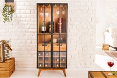 Massive Vitrine SEVEN SEAS 150cm natur Pinie Industrial-Türen Metall Barschrank