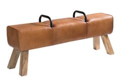 Retro Sitzbank TURNBOCK 134cm mit Echtleder Bezug Mangoholz Bank