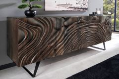 Massives Sideboard FLUID 175cm braun Mangoholz 3D-Design Kufengestell