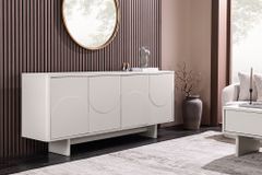 Design Sideboard SAVOY 180cm kaschmir weiß Marmor Keramik mit Stauraum und 3D-Front