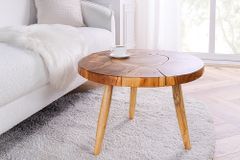 Runder Massivholz Couchtisch MOSAIK 60cm natur Teak Baumstamm handmade