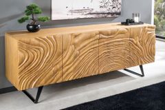 Massives Sideboard FLUID 175cm creme Mangoholz 3D-Design Kufengestell