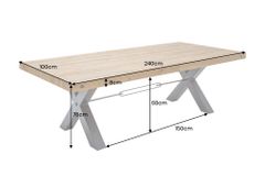 Massiver Esstisch THOR 240cm vintage braun recyceltes Pinienholz Industrial Design X-Gestell